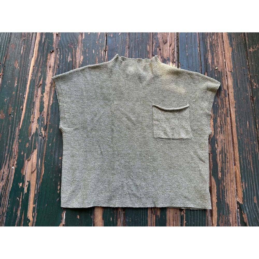 MEROKEETY Womens Sage Green Marled Knit Mock Neck Short Sleeve Sweater Vest S